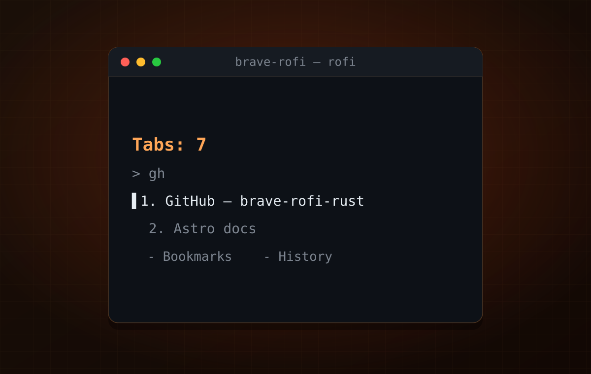 Rofi menu listing Brave browser tabs for switching